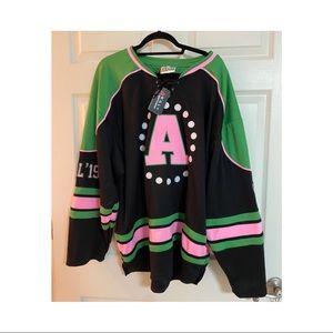 Pink Green Alpha Kappa Alpha Hockey Jersey 20 Pearls on Front New